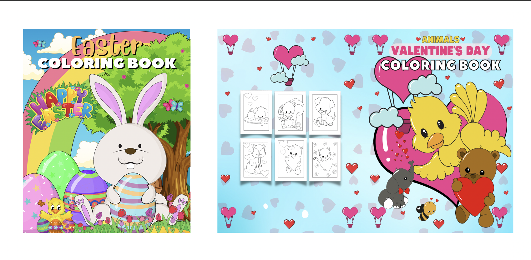 Composite of Easter and Valentine's Day Coloring Books